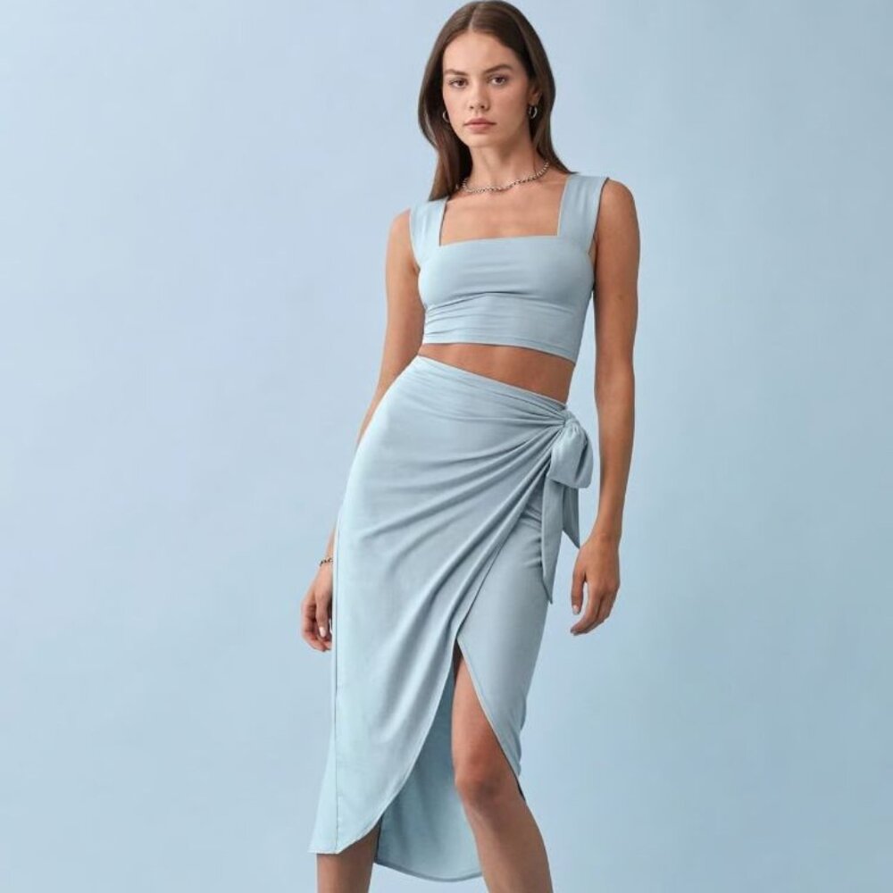 Reformation Rika Knit Two Piece Set — Mineral (Blue)